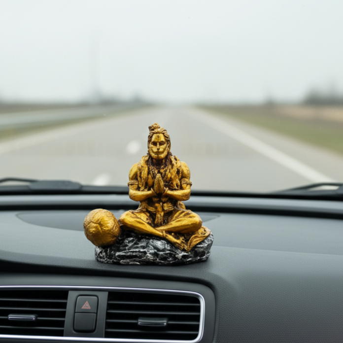 Hanuman Ji Idol for Car Dashboard – Dhyan Pose | Meditation Hanuman Ji | Premium Resin Murti for Home Temple, Office Desk & Gift | 9 x 7 x 9 cm Golden Showpiece | Housewarming