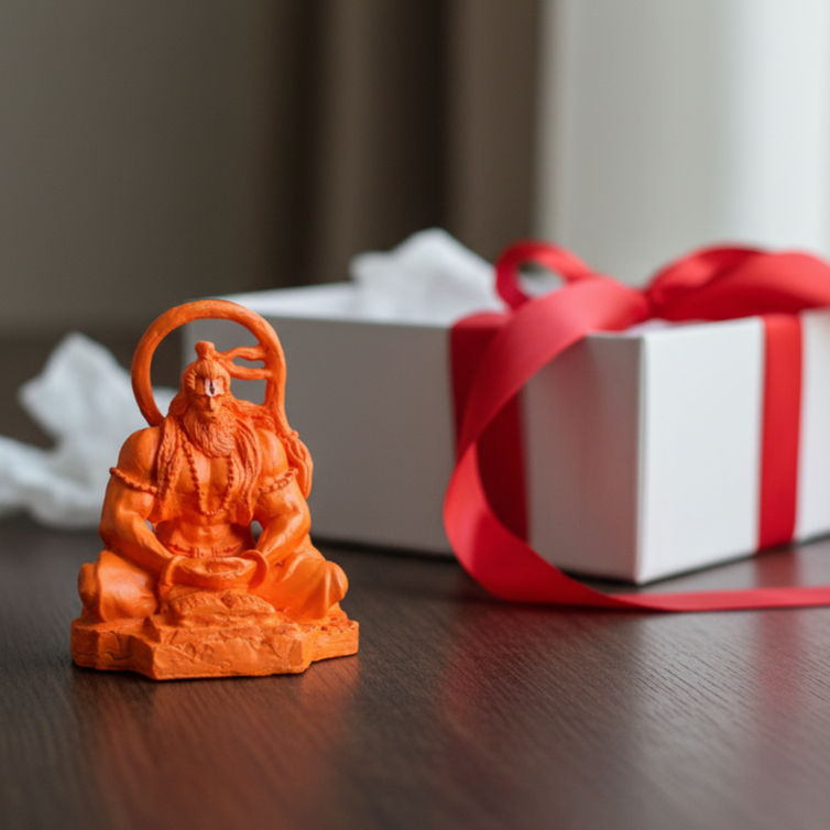 Dhyan Hanuman Resin Idol – Orange Meditation Hanuman Murti for Home Decor, Office Desk & Car Dashboard | Spiritual Gift Showpiece (8 x 6.5 x 9 cm)
