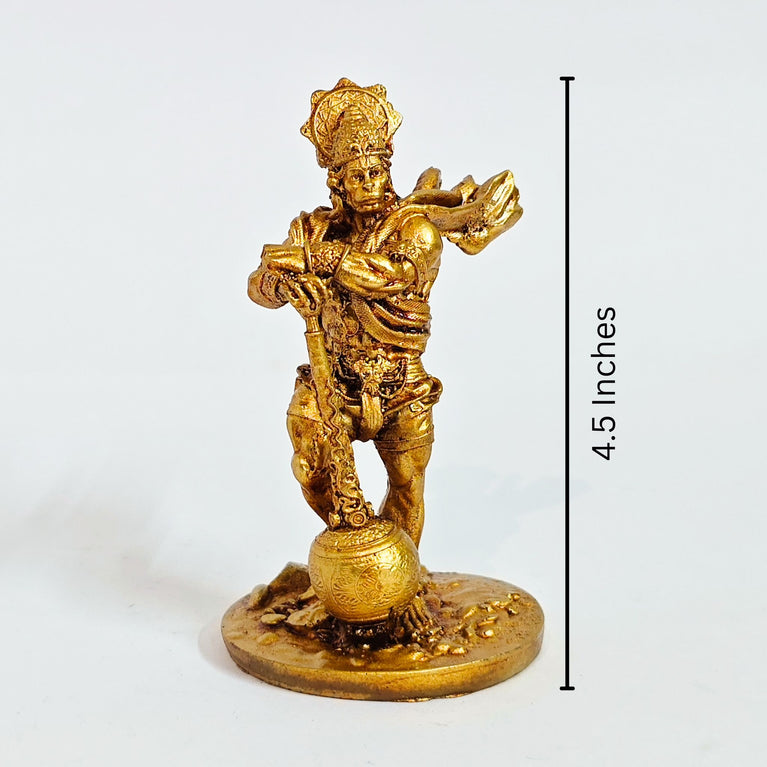 Bahubali Hanuman Resin Showpiece | Golden Finish | 6×6×11 cm | Divine Car Dashboard Idol & Home Decor Statue | Compact Hindu God Figurine for Positive Energy & Gifting