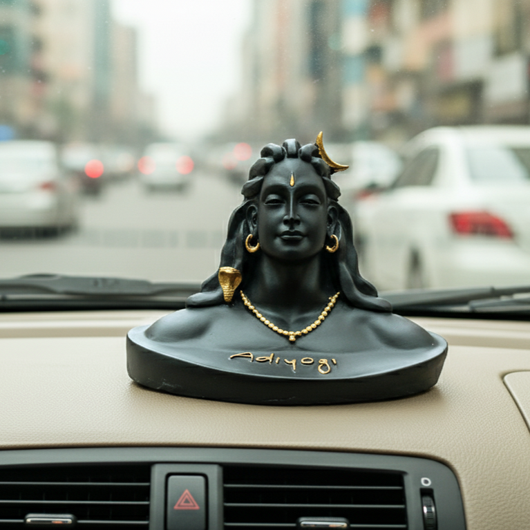 Adiyogi Shiva | Car Decor | Car Dashboard God Idol | Coimbatore Adiyogi Shiva Statue | Black color| 10 × 7 × 15 cm| Table Decor | God Idol |