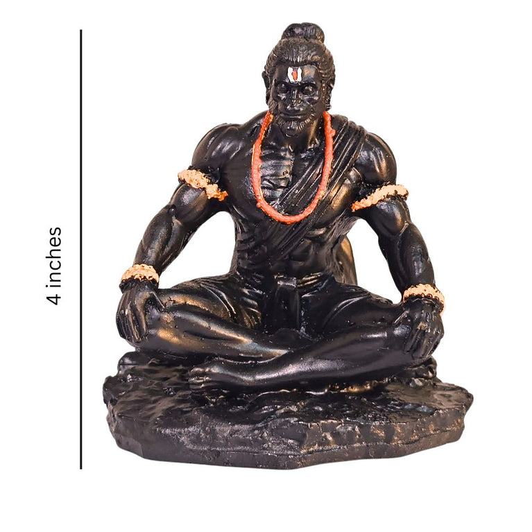 Dhyan Hanuman Black Resin Idol for Car Dashboard & Home Decor | Meditating Hanuman Ji Statue | 9.5 x 7.5 x 10.5 cm | Spiritual Showpiece for Office, Mandir & Gifting