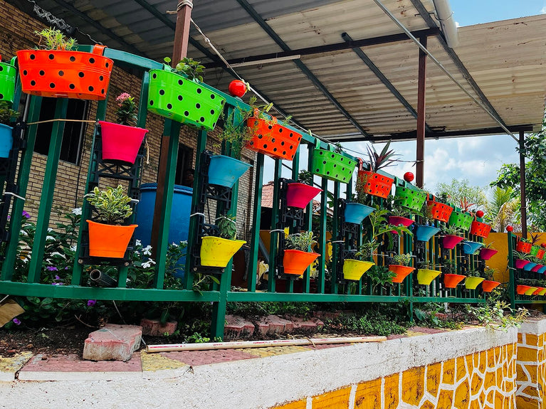 Oval Railing Planter Pots Metal Planters Anti-Rust Hanging Flower Basket for Indoor Home Gardening Living Room Decor & Outdoor Balcony Garden (Set of 5) | Gardening | Hanging Metal Planter Pot