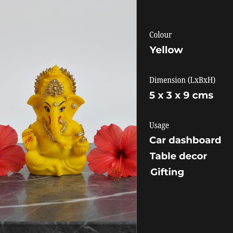Lord Ganesha | Car Dashboard Ganesha Idol (5 color) | 5 x 3 x 9 cms (L x B x H) | Table Decor | Ganesha Idol for car | Car Decor Figurine