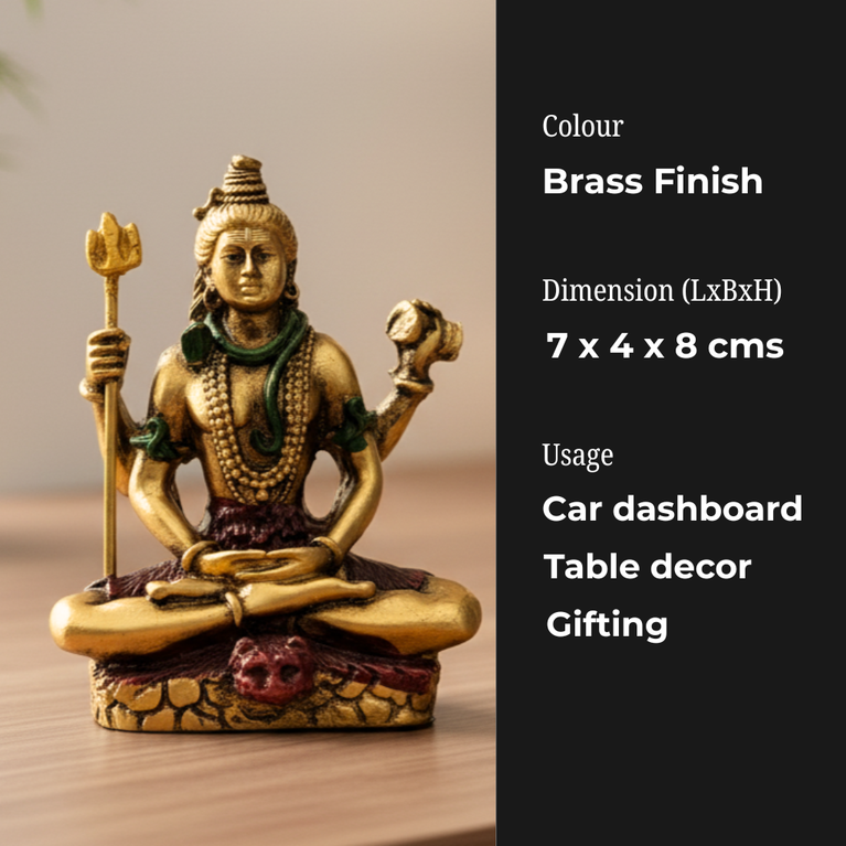 Shiva Meditating Pose Resin Figurine (Dhyan Shiva) | 7x4x8 cms Compact Decorative Idol | Home & Office Decor, Car Dashboard Statue | Golden-Multicolour | Dhyan Mahadev | Adiyogi Shiva