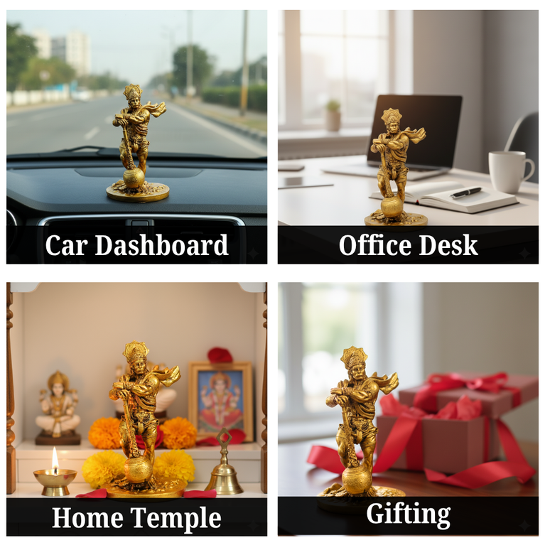 Bahubali Hanuman Resin Showpiece | Golden Finish | 6×6×11 cm | Divine Car Dashboard Idol & Home Decor Statue | Compact Hindu God Figurine for Positive Energy & Gifting