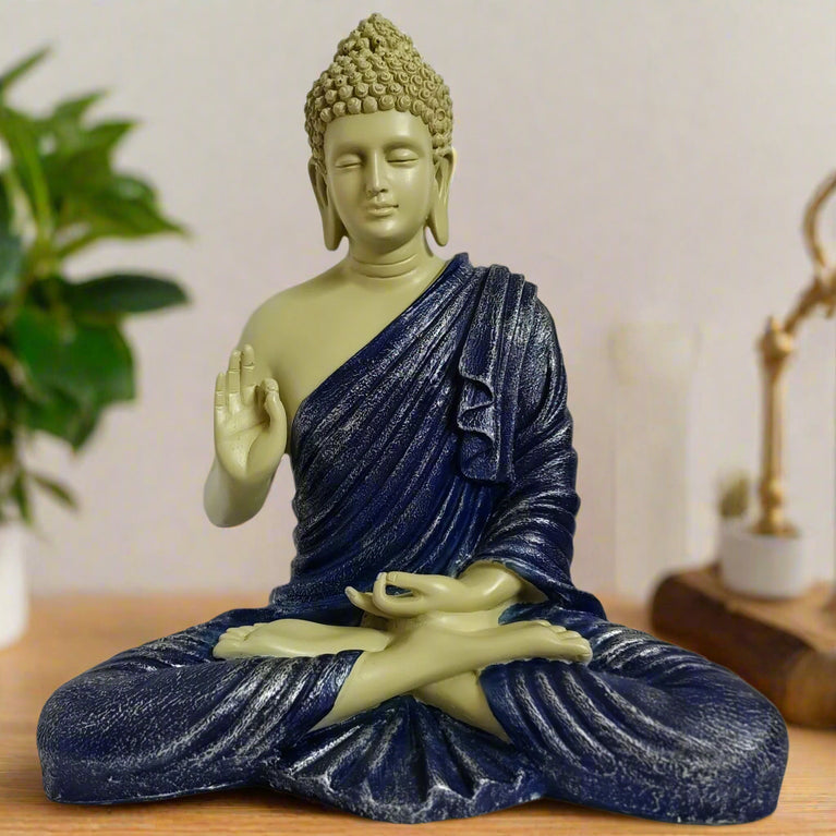 Blessing Buddha Statue | 15 inches | Blue | Teal Blue| Dark Blue| Chocolate | Orange | Light Orange| Blue Gray| Gold | Table Decor