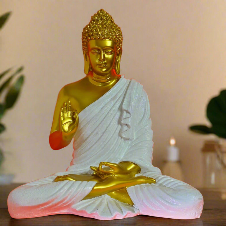 Blessing Buddha Statue | 15 inches | Blue | Teal Blue| Dark Blue| Chocolate | Orange | Light Orange| Blue Gray| Gold | Table Decor