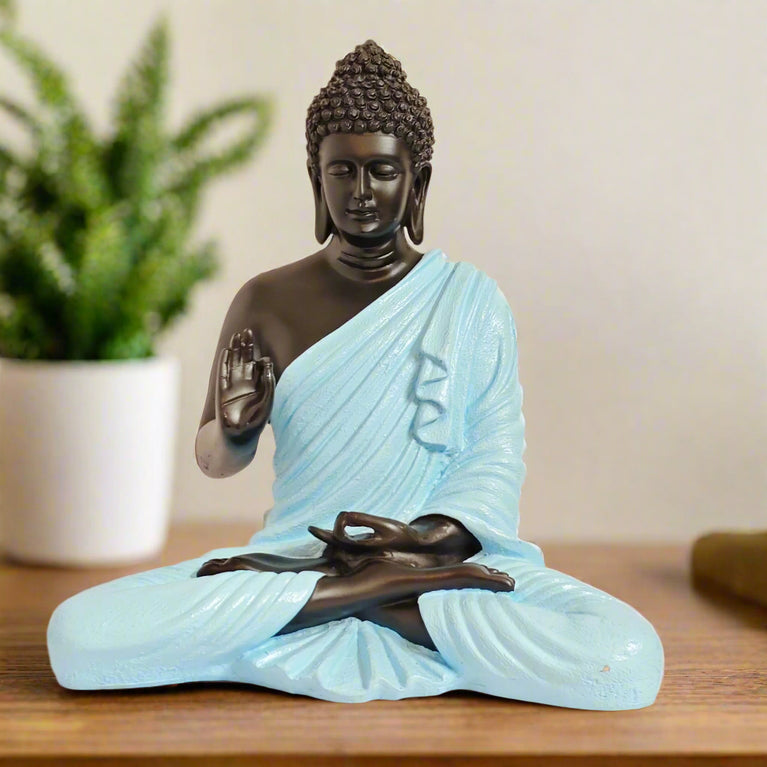 Blessing Buddha Statue | 15 inches | Blue | Teal Blue| Dark Blue| Chocolate | Orange | Light Orange| Blue Gray| Gold | Table Decor