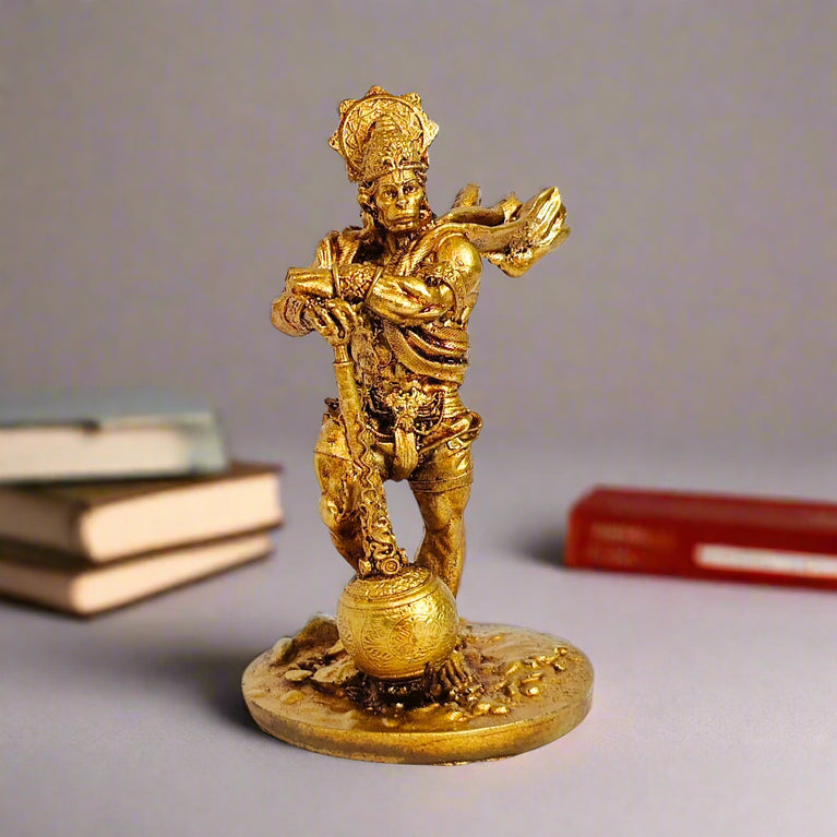 Bahubali Hanuman Resin Showpiece | Golden Finish | 6×6×11 cm | Divine Car Dashboard Idol & Home Decor Statue | Compact Hindu God Figurine for Positive Energy & Gifting