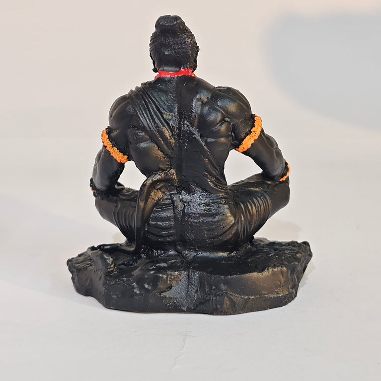 Dhyan Hanuman Black Resin Idol for Car Dashboard & Home Decor | Meditating Hanuman Ji Statue | 9.5 x 7.5 x 10.5 cm | Spiritual Showpiece for Office, Mandir & Gifting