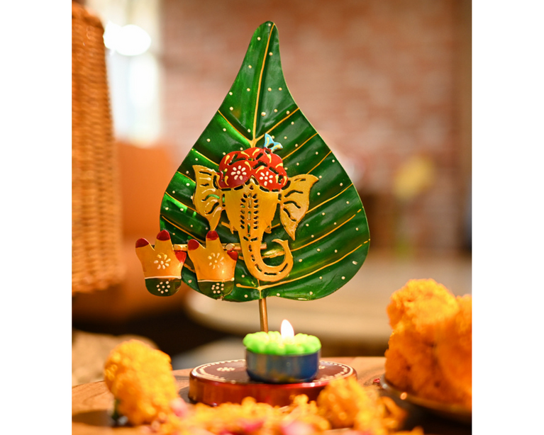 Pan Ganesh Green Candle Stand| Table Decor