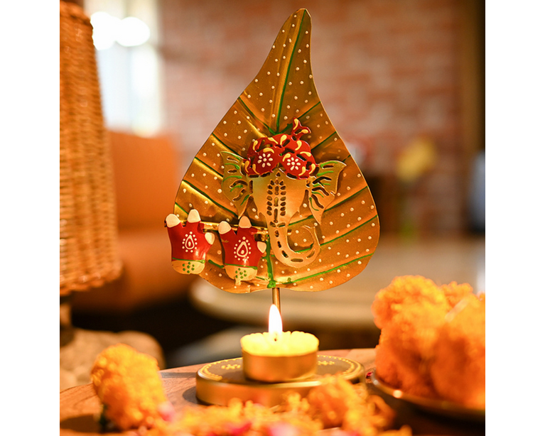 Pan Ganesh Orange Candle Holder | Table Decor