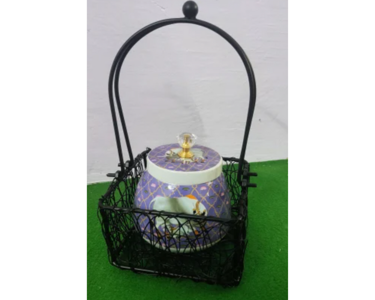 Pichwai Print Metal Basket With Jars