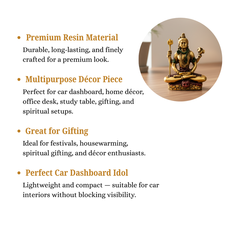 Shiva Meditating Pose Resin Figurine (Dhyan Shiva) | 7x4x8 cms Compact Decorative Idol | Home & Office Decor, Car Dashboard Statue | Golden-Multicolour | Dhyan Mahadev | Adiyogi Shiva