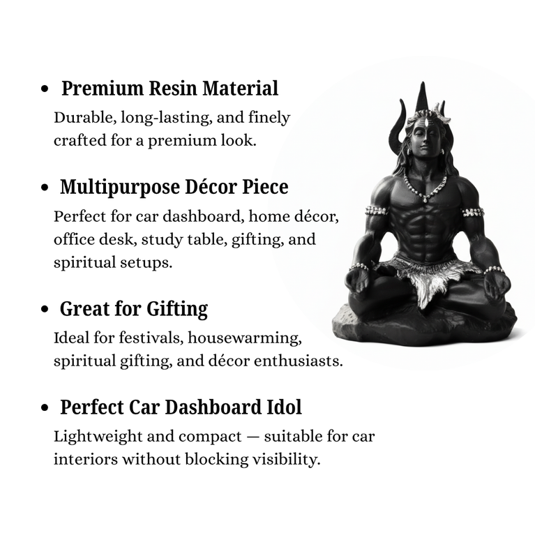 Dhyan Shiva for car Dashboard and Home | 9cms x 7cms x 11cms (LxBxH) | Car Dashboard mahayogi, adiyogi | Housewarming Gift | Car Dashboard Idol | Resin | Table Decor (Black)