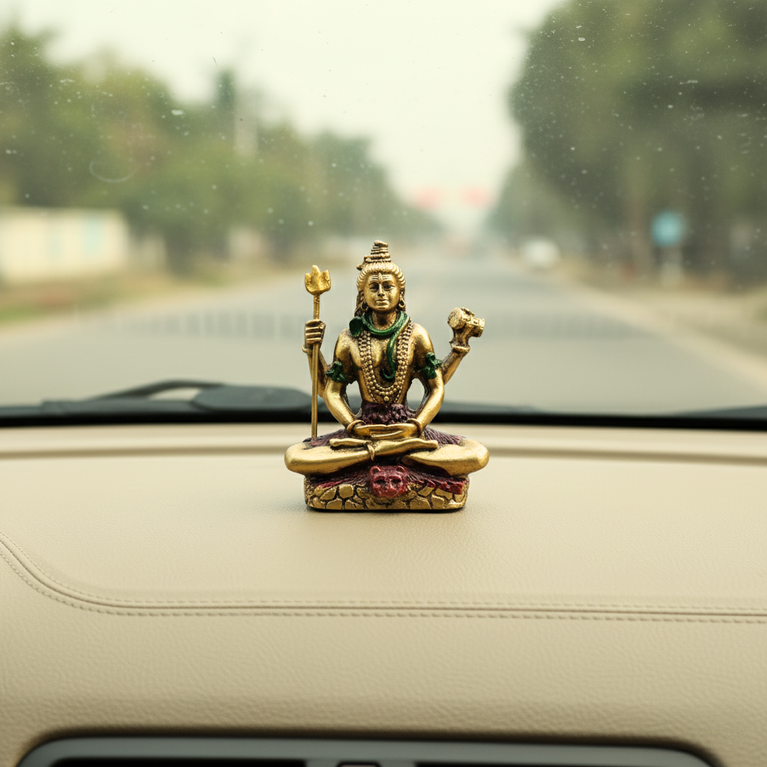 Shiva Meditating Pose Resin Figurine (Dhyan Shiva) | 7x4x8 cms Compact Decorative Idol | Home & Office Decor, Car Dashboard Statue | Golden-Multicolour | Dhyan Mahadev | Adiyogi Shiva