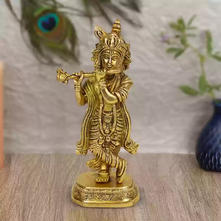 Brass Lord Krishna Idol Statue | God Idol | Krishna Murti | Pooja Item | Metal Handicraft | Brass