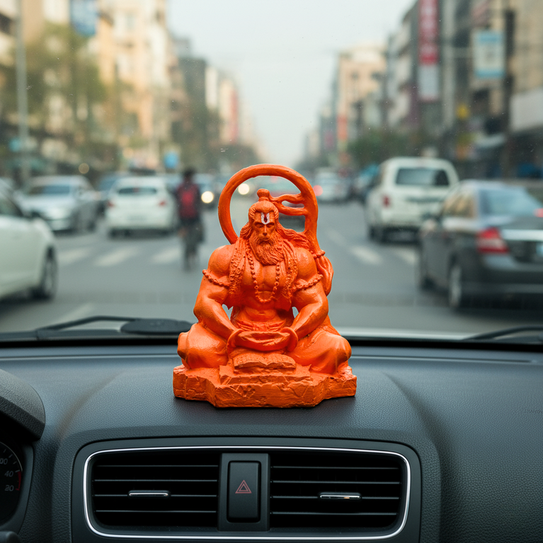 Dhyan Hanuman Resin Idol – Orange Meditation Hanuman Murti for Home Decor, Office Desk & Car Dashboard | Spiritual Gift Showpiece (8 x 6.5 x 9 cm)