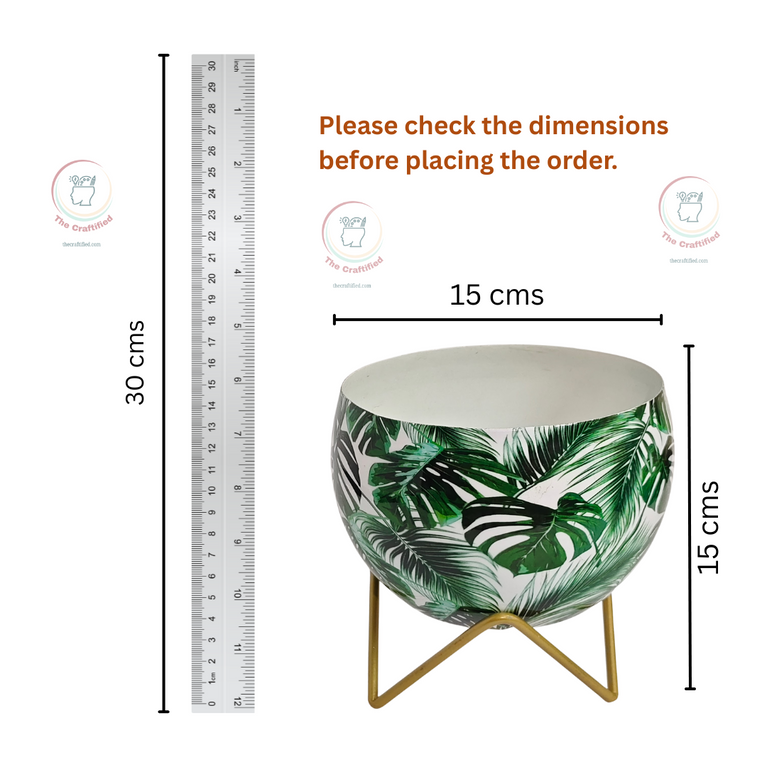 Metal Flower Vase Planter Pot with Stand & Drainage Hole, Pots for Plants, Plant Pots for Home Decoration, Succulent Pot, Indoor Planter Balcony Garden Decor| Gardening| Planter