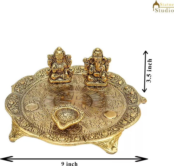 Laxmi Ganesh Pooja Thali Medium Size | Meta Handicrafts | Brass | Pooja Item