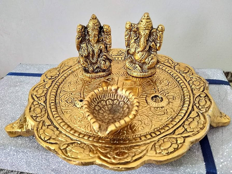 Laxmi Ganesh Pooja Thali Medium Size | Meta Handicrafts | Brass | Pooja Item