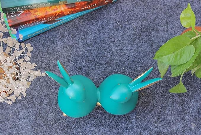 Teal Blue Resin Rabbit Couple – A Playful & Serene Charm | Home Decor | Polyresin