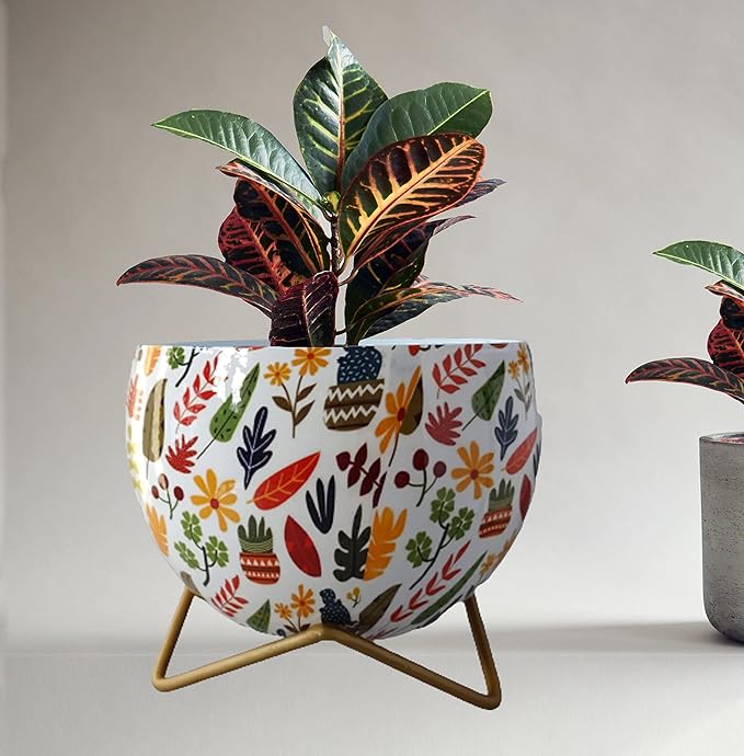 Metal Flower Vase Planter Pot with Stand & Drainage Hole, Pots for Plants, Plant Pots for Home Decoration, Succulent Pot, Indoor Planter Balcony Garden Decor| Gardening| Planter