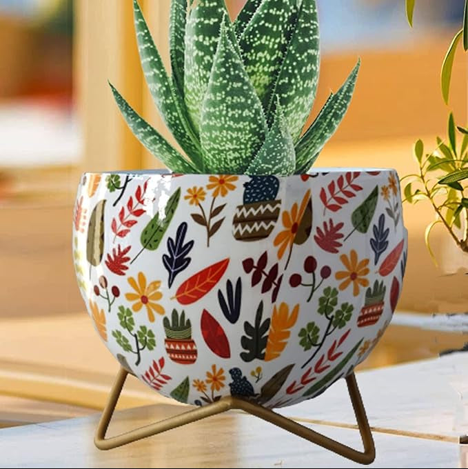 Metal Flower Vase Planter Pot with Stand & Drainage Hole, Pots for Plants, Plant Pots for Home Decoration, Succulent Pot, Indoor Planter Balcony Garden Decor| Gardening| Planter