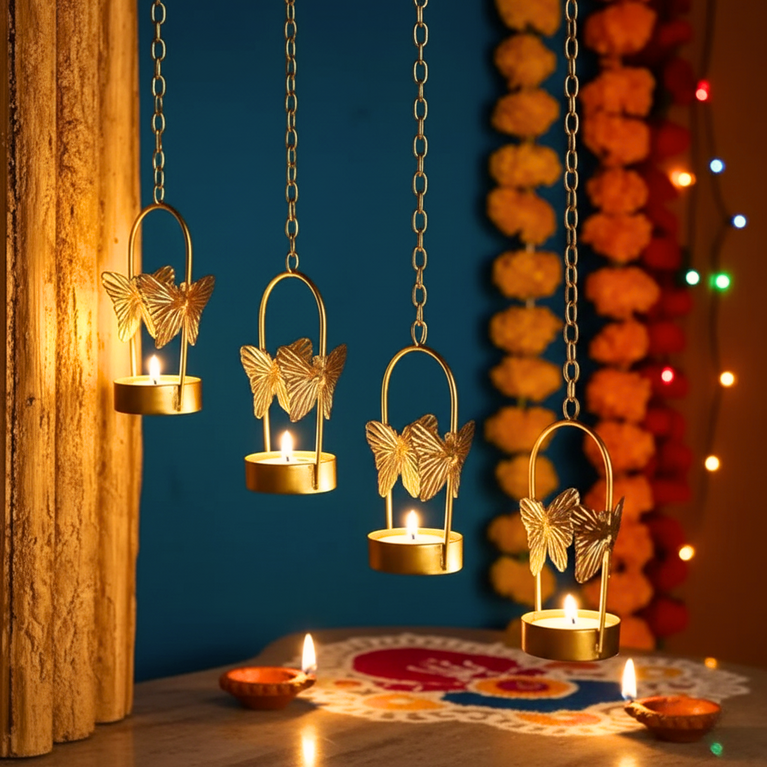 Butterfly hanging tealight candle holder | Diwali Decorative Item | Combo pack | [Pack of 4]