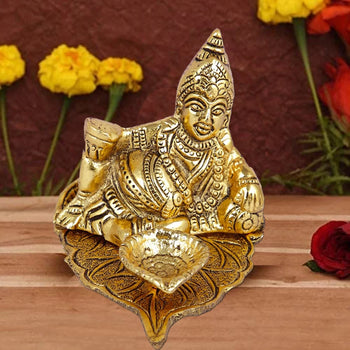 Kuber with Diya on Pipal Leaf | God Idol | Metal Handicraft | Brass