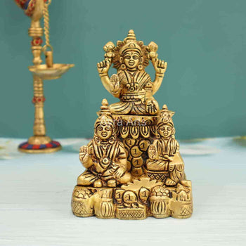 Lakshmi Pariwar | Lord Kuber Idol | God Idol | God of Wealth | Metal Handicraft | Brass | Pooja Item