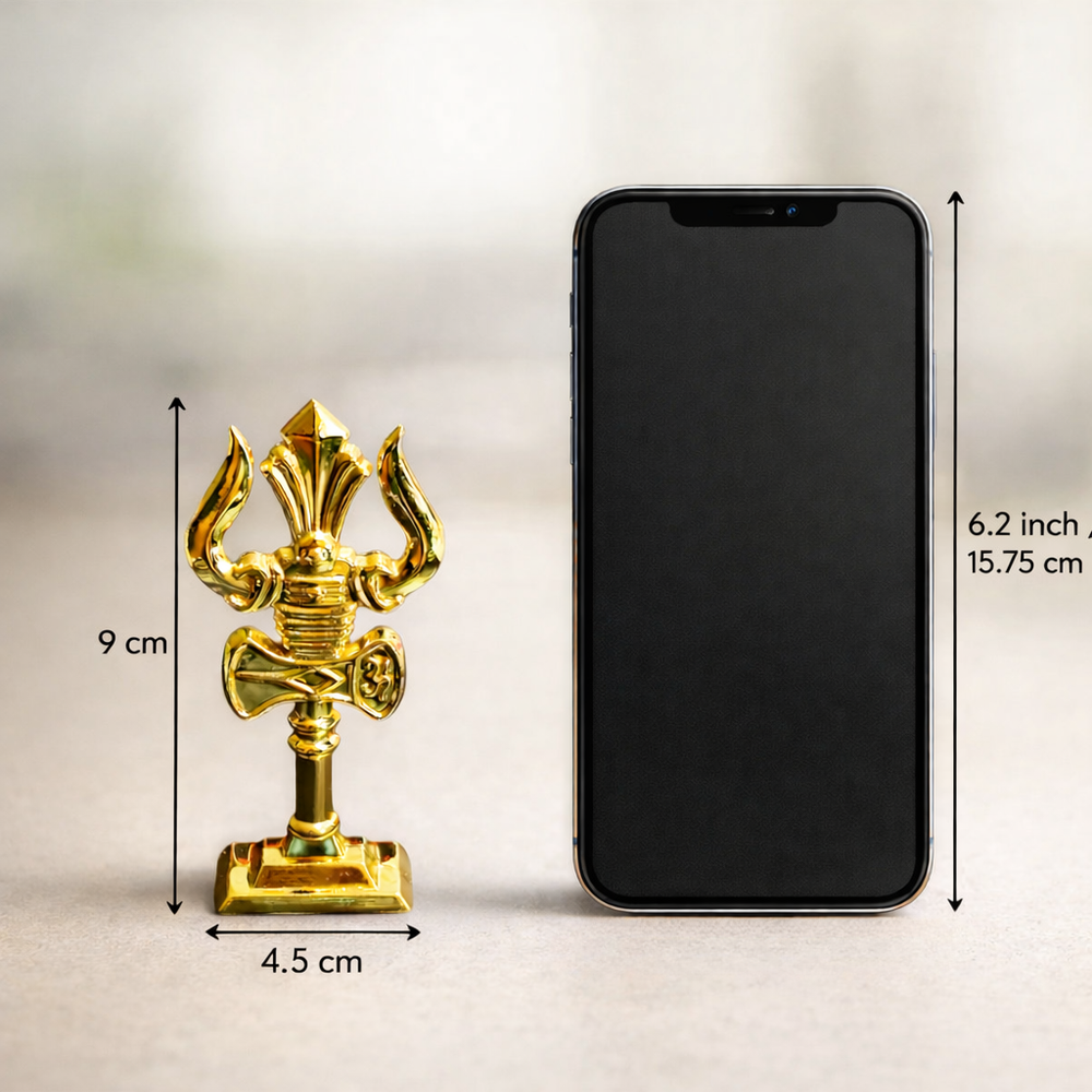The Craftified Metal Trishul for Car Dashboard & Home Mandir | Compact 9 cm Lord Shiva Trishul Idol | Auspicious Decorative & Spiritual Gift | 4.5 x 2 x 9.5 cms (Gold)