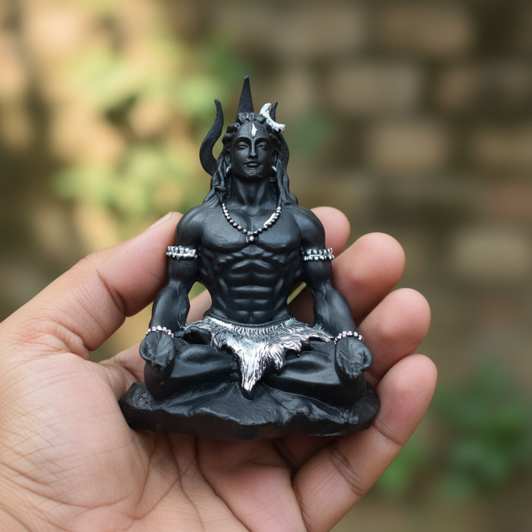 Dhyan Shiva for car Dashboard and Home | 9cms x 7cms x 11cms (LxBxH) | Car Dashboard mahayogi, adiyogi | Housewarming Gift | Car Dashboard Idol | Resin | Table Decor (Black)