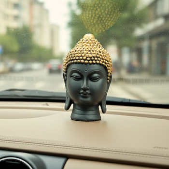 Buddha Meditation Head | Buddha face Golden Statue | Car Dashboard | Decor | Peace