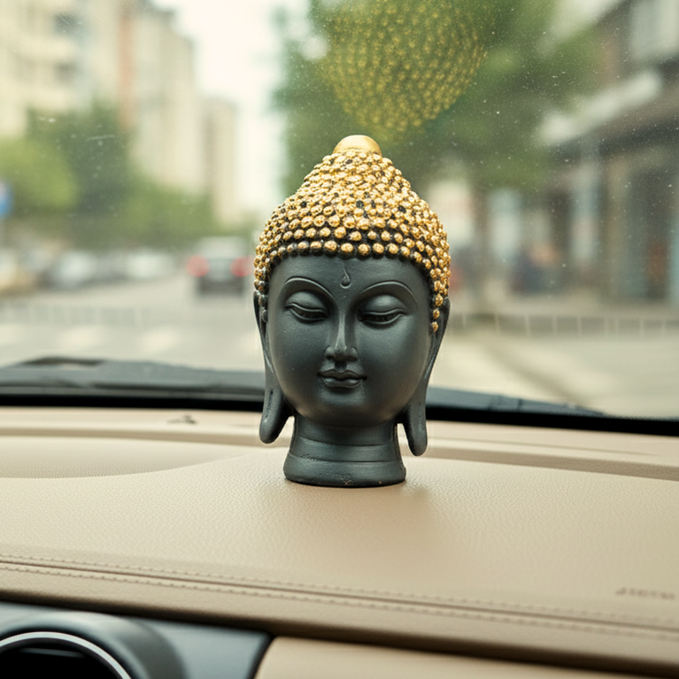 Buddha Meditation Head | Buddha face Golden Statue | Car Dashboard | Decor | Peace