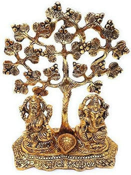 Metal Laxmi Ganesh Idol with Tree and Diya for Puja Home | Laxmi | Ganesh | God Idol | Metal Handicraft