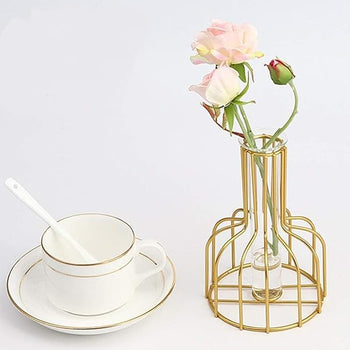 Glass Propagation Station with Metal Frame, Test Tube Vase for Flower Gold vase Iron Vase  | Gardening | Planter