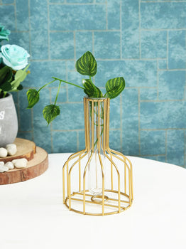 Glass Propagation Station with Metal Frame, Test Tube Vase for Flower Gold vase Iron Vase  | Gardening | Planter