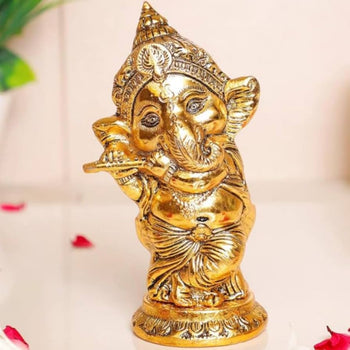 Metal Lord Baby Ganesha Idol With Flute | Murli Ganesha | Metal Handicrafts | God Idol