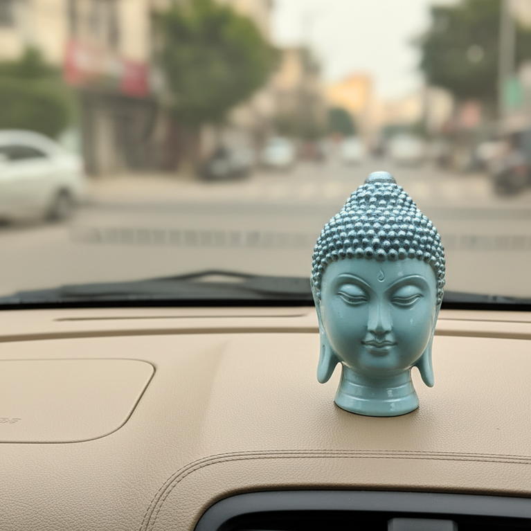 Buddha Meditation Head | Buddha face Golden Statue | Car Dashboard | Decor | Peace