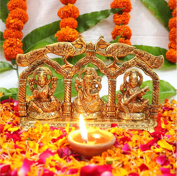 Lakshmi Ganesh Saraswati Idol | Double Peacock | Metal Handicraft | God Idol | Brass