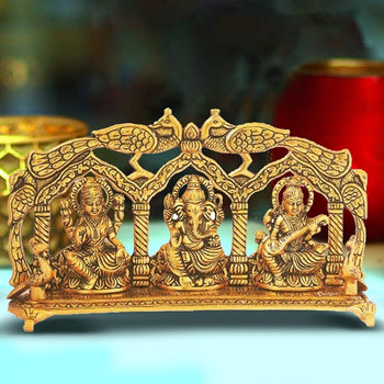 Lakshmi Ganesh Saraswati Idol | Double Peacock | Metal Handicraft | God Idol | Brass