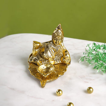 Kuber with Diya on Pipal Leaf | God Idol | Metal Handicraft | Brass