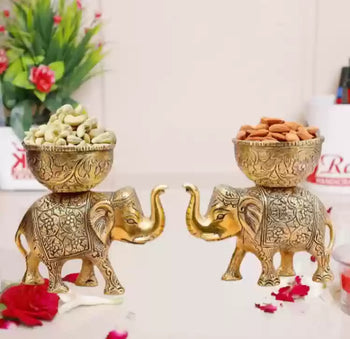 Brass Metal Elephant Top Dryfruit Bowl | Brass | Metal Handicraft | Urli | Dry Fruits Holder