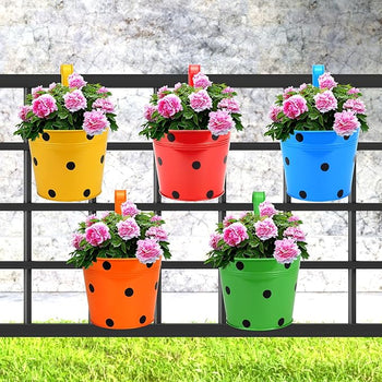 Polka Dot Railing Planters | Hanging Metal Planter Pot | Gamla for Balcony | Bucket Planter for Home Decor