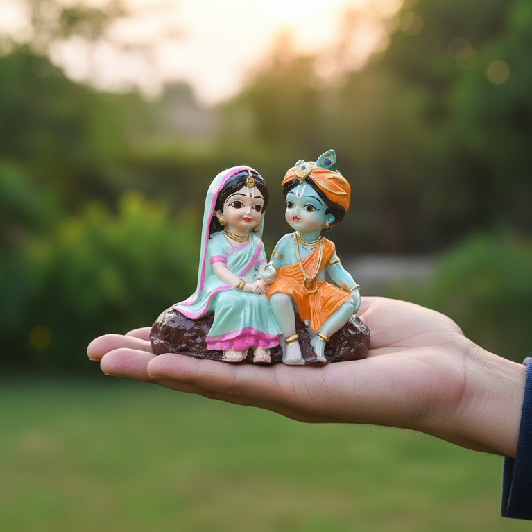 Radha Krishna Resin Idol for Car Dashboard & Home Decor | Handcrafted Mini Murti Showpiece | Spiritual Gift for Diwali, Housewarming & Puja | 10 × 6 × 9 cm