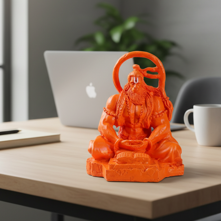Dhyan Hanuman Resin Idol – Orange Meditation Hanuman Murti for Home Decor, Office Desk & Car Dashboard | Spiritual Gift Showpiece (8 x 6.5 x 9 cm)