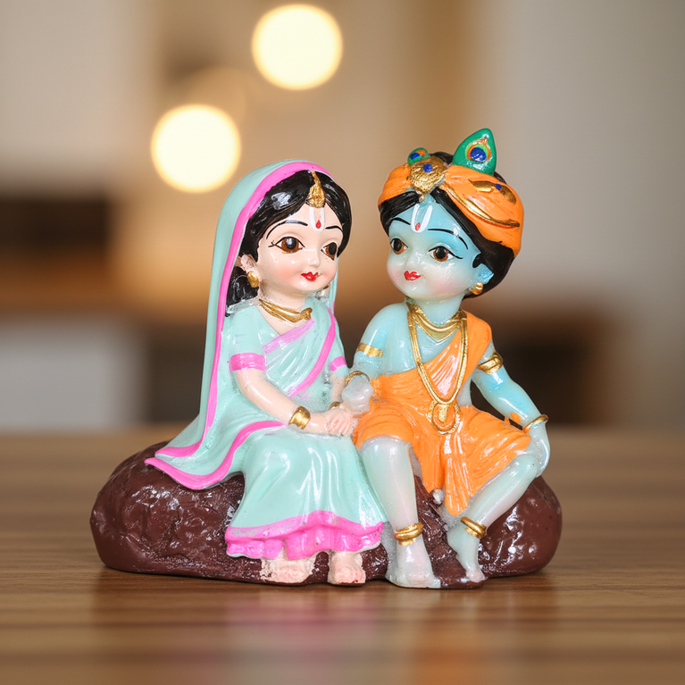 Radha Krishna Resin Idol for Car Dashboard & Home Decor | Handcrafted Mini Murti Showpiece | Spiritual Gift for Diwali, Housewarming & Puja | 10 × 6 × 9 cm
