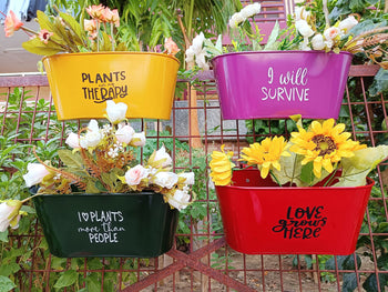 Metal Hanging Railing Planters (Set of 4) | Gardening | Hanging Metal Planter Pot