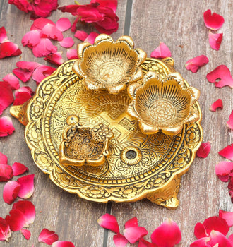 Medium Pooja Thali 2 + 1 | Pooja Items | Brass | Metal Handicrafts